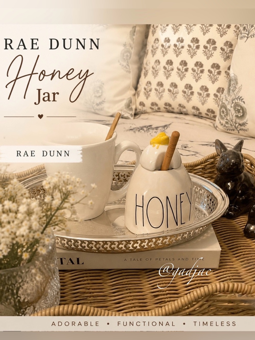 Rae Dunn Honey Jar with Wooden Dipper.